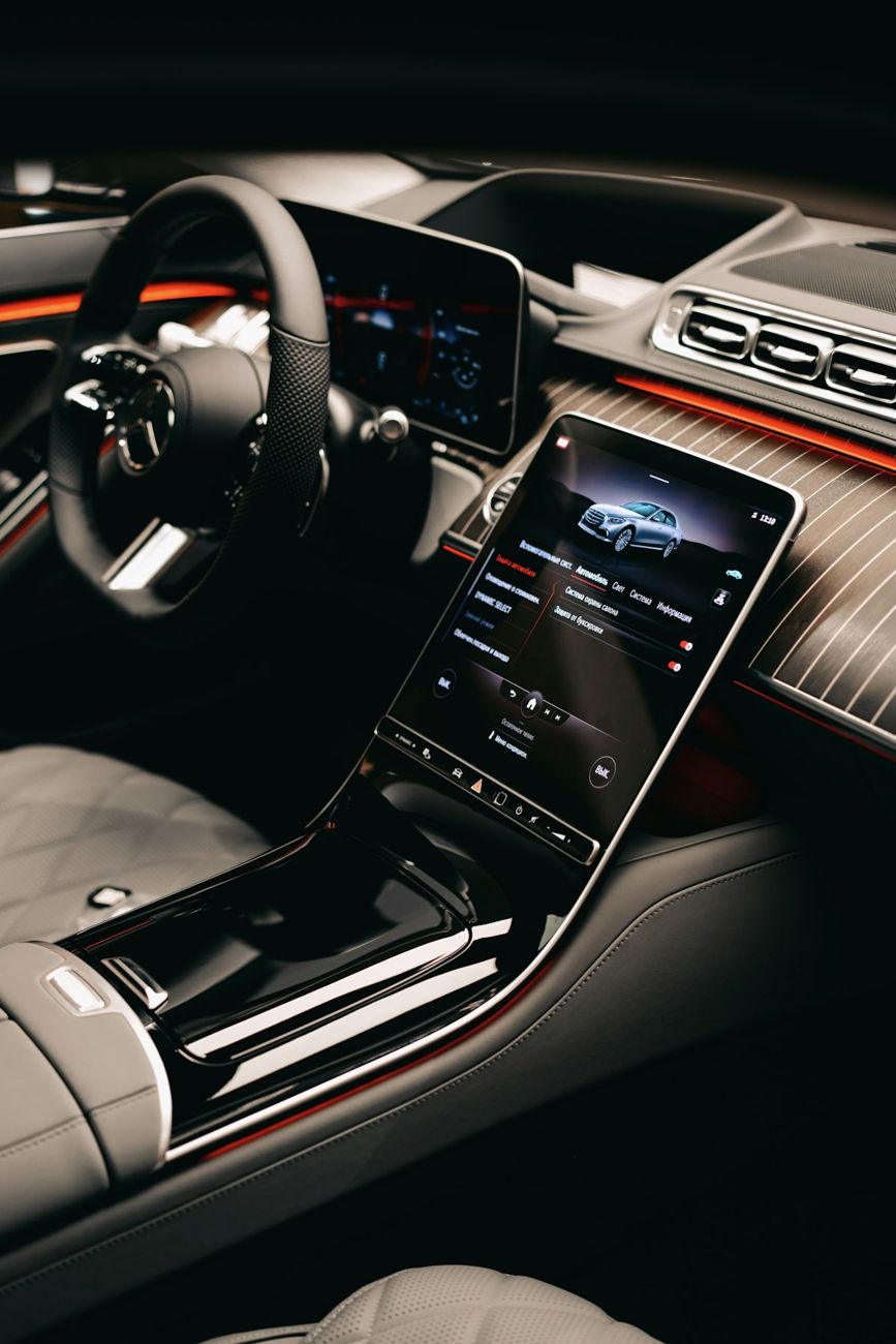Car dashboard with a large touchscreen stereo